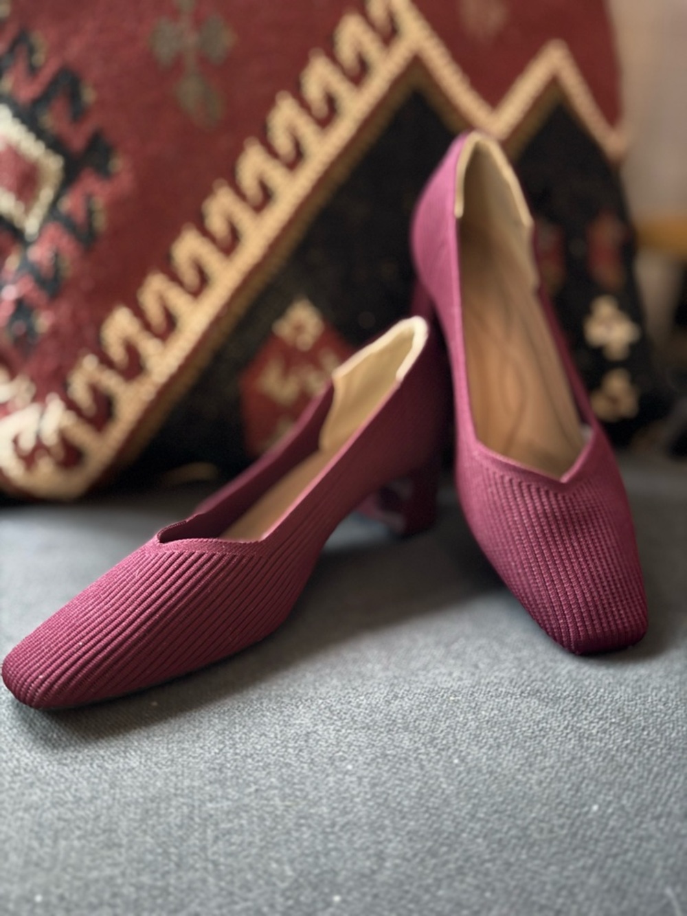 Classic Women's Low Block Heel Pumps in Burgundy